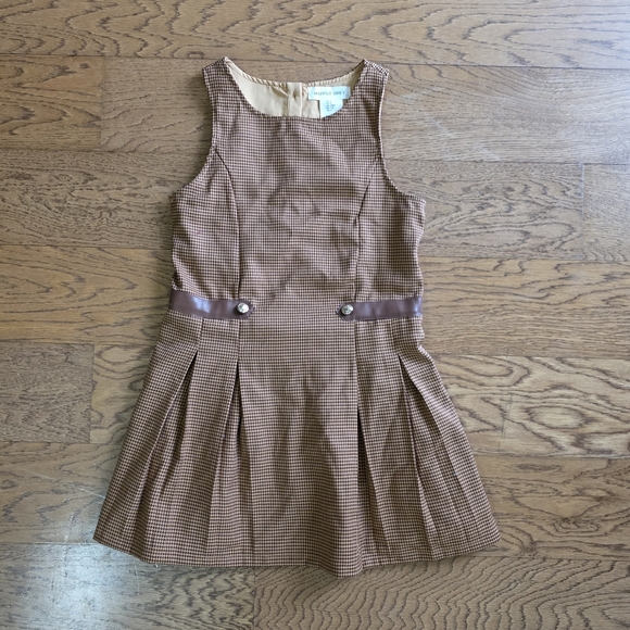 Happliy Grey Houndstooth Dress Brown Sleeveless Kids Size 6 - Picture 12 of 12